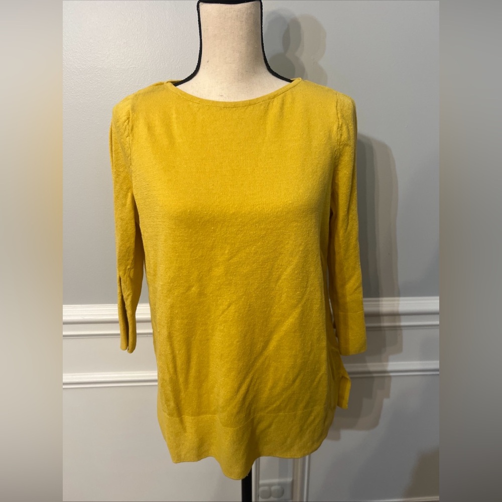 J Jill Women’s Linen Cotton 3/4 Sleeve Blouse Top Size L Yellow Mustard